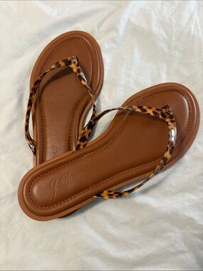 J. Crew Brown Leather Flip Flops with Tortoiseshell Straps